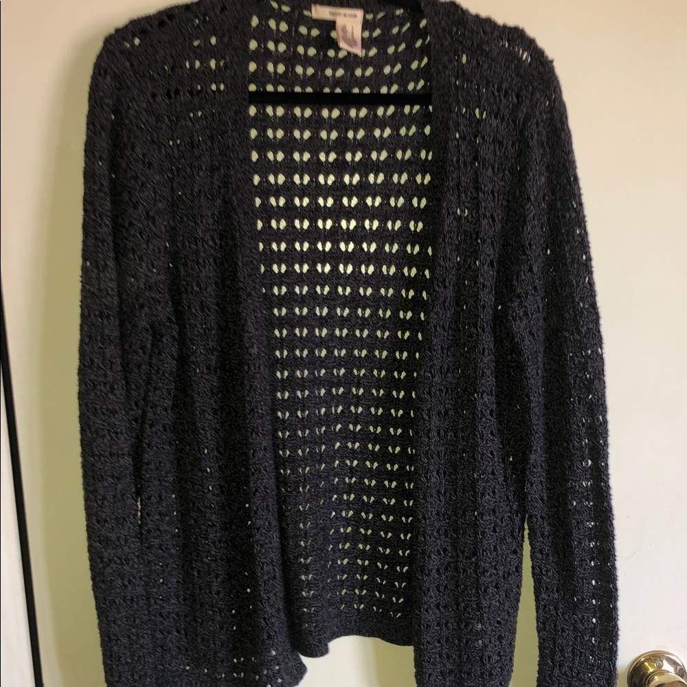 DKNY gray Open-Front Crochet Knit Cardigan